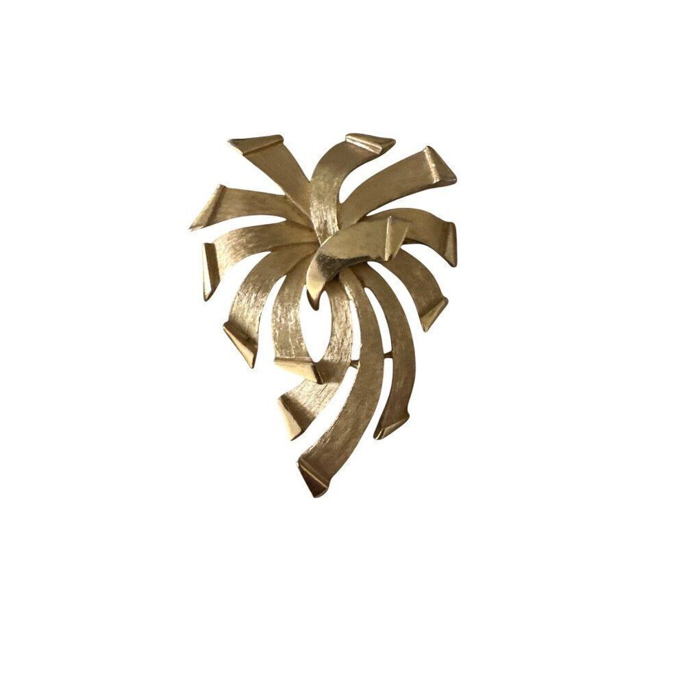 Vintage Crown Trifari Gold-Tone Abstract Palm Tree Brooch Pin